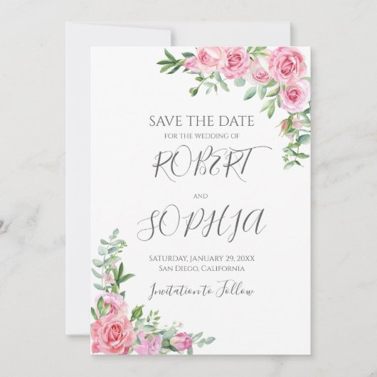Trouw met Roze Bloesem Save The Date (Voorkant)