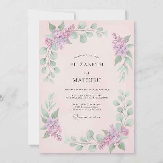 Trouw met Roze Delicate Lila Kaart (Voorkant)