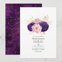 Trouw met roze en violette bloemen