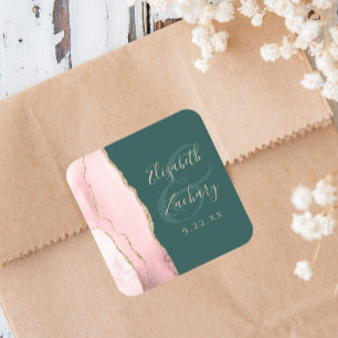 Trouw met Roze Goud Agate Smaragdgroen Vierkante Sticker