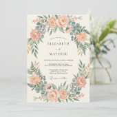Trouw met Roze Perzik Boog Eucalyptus Kaart (Staand voorkant)