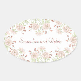 Trouw met Roze Roos Blush Ovale Sticker