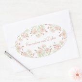 Trouw met Roze Roos Blush Ovale Sticker (Envelop)