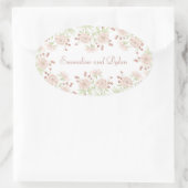 Trouw met Roze Roos Blush Ovale Sticker (Tas)