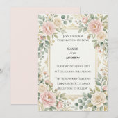 Trouw met Roze Rozen Begroeiing Kaart (Voorkant / Achterkant)