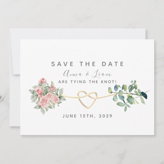 Trouw met Roze Rozen en Groen Save The Date (Voorkant)