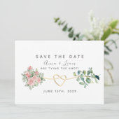 Trouw met Roze Rozen en Groen Save The Date (Staand voorkant)