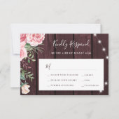 Trouw met roze rozen rustieke Bourgondiër hout RSVP Kaartje (Voorkant)