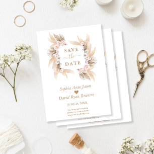 Trouw met Roze Rozen Witte Orchidee Pampas Gras Save The Date