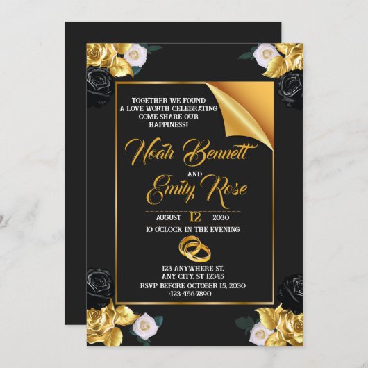 Trouw met rozen en gouden ringen kaart (Voorkant / Achterkant)