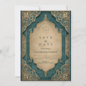 Trouw met smaragdgroene islamitische goud save the date (Voorkant)