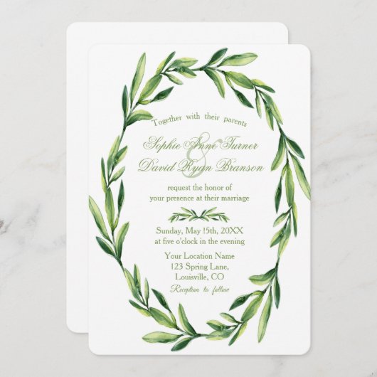 Trouw met smaragdgroene waterverfkrans kaart (Voorkant / Achterkant)