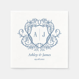 Trouw met stalen blauwe monogram kam Wedding Servet