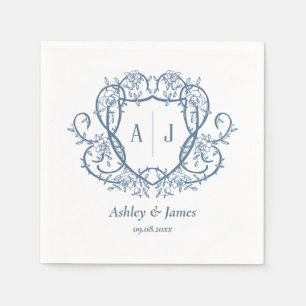 Trouw met stalen blauwe monogram kam Wedding Servet