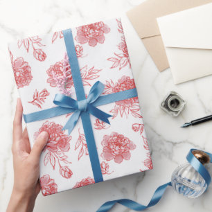 Trouw met stijlvolle rode bloemen cadeaupapier