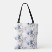Trouw met Stofblauw Witte Gouden Bloem Tote Bag (Achterkant)