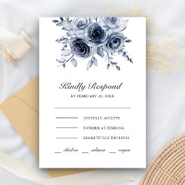 Trouw met stoffig blauwe bloemen RSVP kaartje