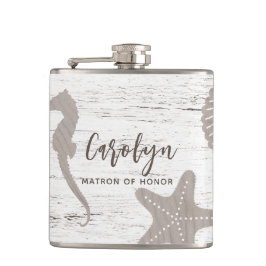 Trouw met strandthema houtnerf heupfles