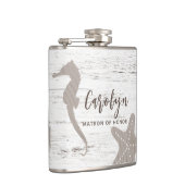 Trouw met strandthema houtnerf heupfles (Rechts)