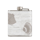 Trouw met strandthema houtnerf heupfles (Achterkant)