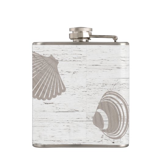 Trouw met strandthema houtnerf heupfles (Achterkant)