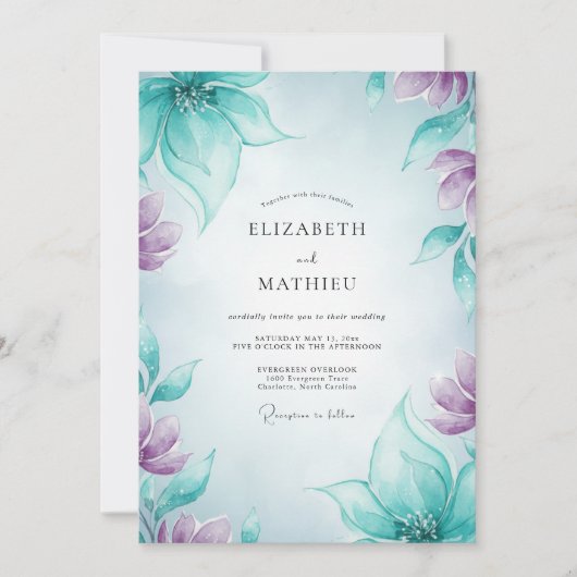Trouw met Teal Amethyst Bloemblad Kaart (Voorkant)