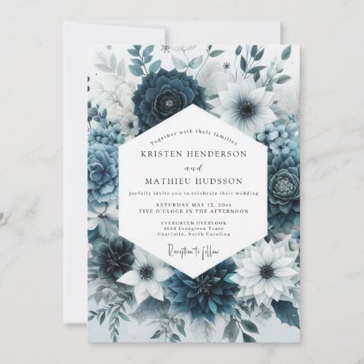 Trouw met Teal Bloom Botanische Romantiek Kaart (Voorkant)