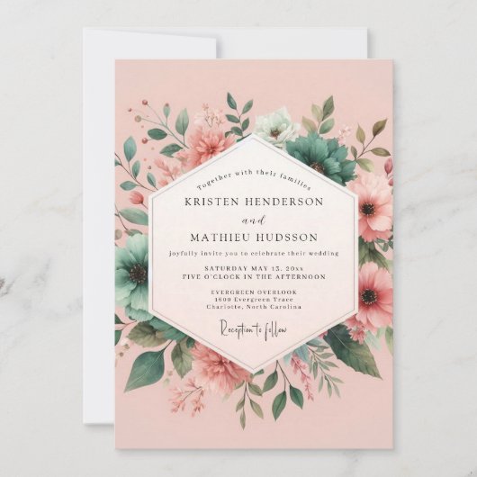 Trouw met Teal Blush Aquarel Kaart (Voorkant)