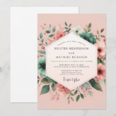 Trouw met Teal Blush Aquarel Kaart (Voorkant / Achterkant)