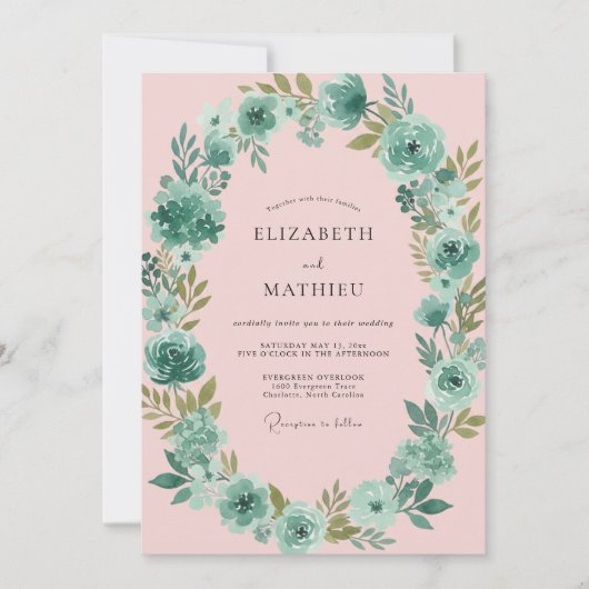Trouw met Teal Blush Bloemblaadje Kaart (Voorkant)