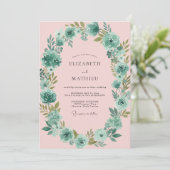 Trouw met Teal Blush Bloemblaadje Kaart (Staand voorkant)