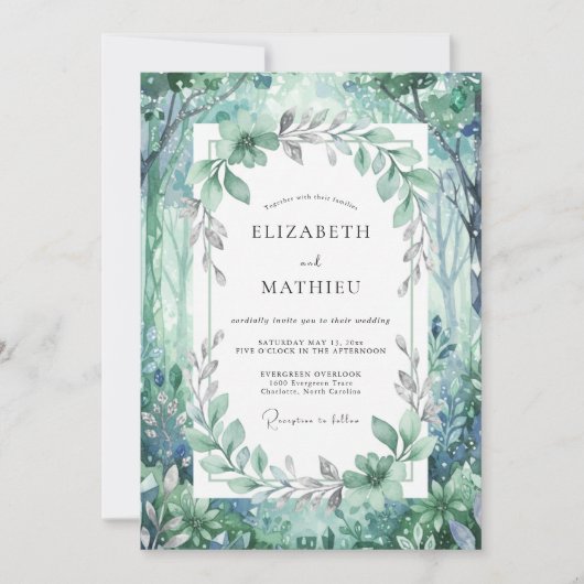 Trouw met Teal Bosgroen Eucalyptus Kaart (Voorkant)