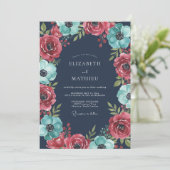 Trouw met Teal Crimson Anemone Kaart (Staand voorkant)