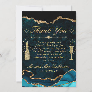 Trouw met Teal en Gouden Glitter Agate Marmer Bedankkaart