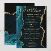 Trouw met Teal en Gouden Nep Glitter Agate Menu (Voorkant / Achterkant)
