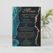 Trouw met Teal en Gouden Nep Glitter Agate Menu (Staand voorkant)