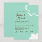 Trouw met Teal en Witte Retro Bloemen Kaart (Voorkant / Achterkant)