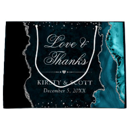 Trouw met Teal en Zilver Glitter Agate Groot Cadeauzakje