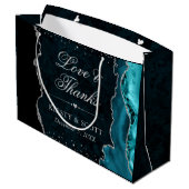 Trouw met Teal en Zilver Glitter Agate Groot Cadeauzakje (Achterkant Gekanteld)
