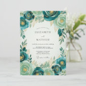Trouw met Teal Gold Luxe Botanische Stijl Kaart (Staand voorkant)