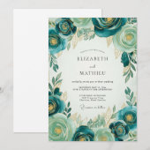 Trouw met Teal Gold Luxe Botanische Stijl Kaart (Voorkant / Achterkant)