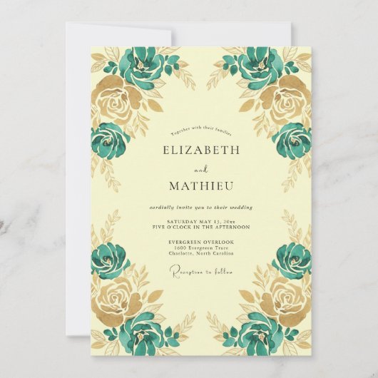 Trouw met Teal Goud Ranunculus Eucalyptus Kaart (Voorkant)
