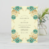 Trouw met Teal Goud Ranunculus Eucalyptus Kaart (Staand voorkant)