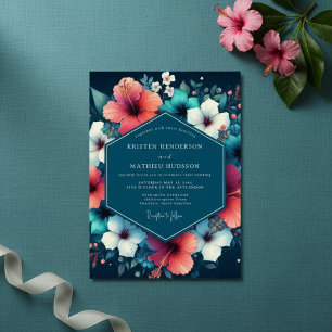 Trouw met Teal Hibiscus Bloesem Kaart