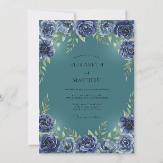 Trouw met Teal Indigo Ranunculus Eucalyptus Kaart (Voorkant)