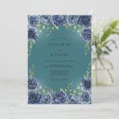Trouw met Teal Indigo Ranunculus Eucalyptus Kaart (Staand voorkant)