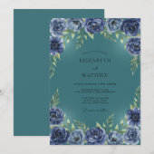 Trouw met Teal Indigo Ranunculus Eucalyptus Kaart (Voorkant / Achterkant)