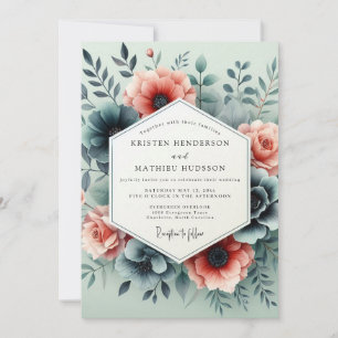 Trouw met Teal Peach Somber Bloom Kaart