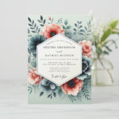 Trouw met Teal Peach Somber Bloom Kaart (Staand voorkant)