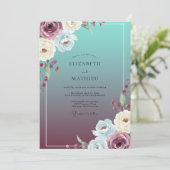 Trouw met Teal Pruim Ranunculus Eucalyptus Kaart (Staand voorkant)